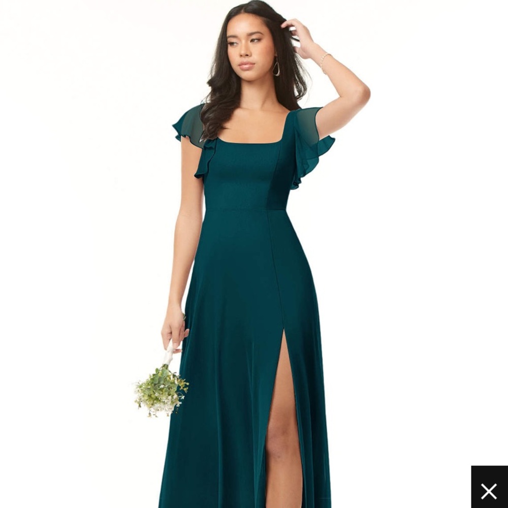 Azazie Deep Teal Flutter Sleeve Wedding Dress